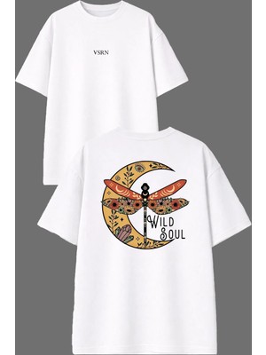 Vsrn Wıld Soul Tasarım Ön Arka Baskılı Beyaz Oversize T Shirt