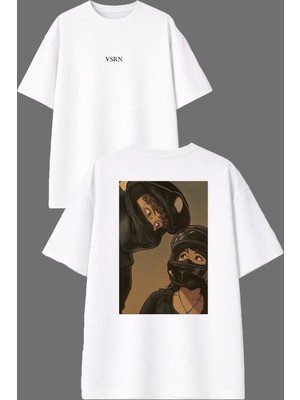 Vsrn Tek Gerçek Motorcular Sever Tasarım Ön Arka Baskılı Beyaz Oversize T Shirt