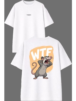 Vsrn Wtfff Tasarım Ön Arka Baskılı Beyaz Oversize T Shirt