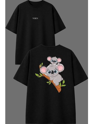 Vsrn 2 Kuala Ağaçta Tasarım Ön Arka Baskılı Siyah Oversize T Shirt