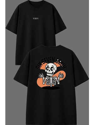 Vsrn Bruhh Tasarım Ön Arka Baskılı Siyah Oversize T Shirt