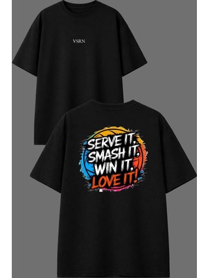 Vsrn Smash It Tasarım Ön Arka Baskılı Siyah Oversize T Shirt