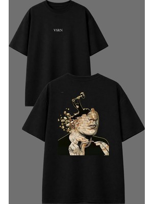 Vsrn Kendimce Dağıldım Tasarım Ön Arka Baskılı Siyah Oversize T Shirt