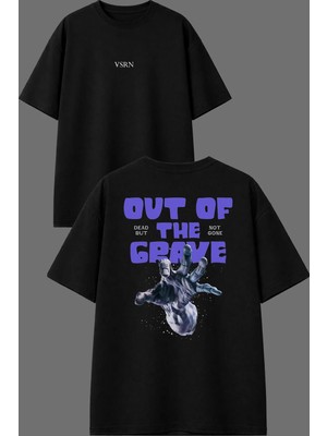 Vsrn Out Of Grave Tasarım Ön Arka Baskılı Siyah Oversize T Shirt