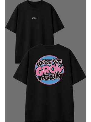 Vsrn Here We Tasarım Ön Arka Baskılı Siyah Oversize T Shirt