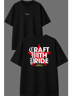 Vsrn Craft Pride Tasarım Ön Arka Baskılı Siyah Oversize T Shirt