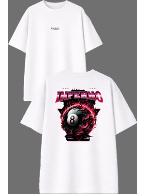 Vsrn Inferno Tasarım Ön Arka Baskılı Beyaz Oversize T Shirt