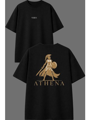 Vsrn Athe Tasarım Ön Arka Baskılı Siyah Oversize T Shirt