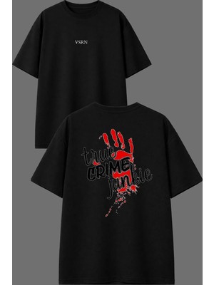 Vsrn True Junk Tasarım Ön Arka Baskılı Siyah Oversize T Shirt