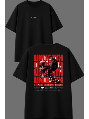 Vsrn Undeath Tasarım Ön Arka Baskılı Siyah Oversize T Shirt