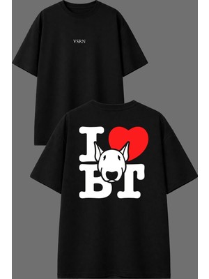 Vsrn I Bt Tasarım Ön Arka Baskılı Siyah Oversize T Shirt
