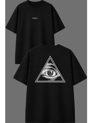 Vsrn Tek Göz 1 Tasarım Ön Arka Baskılı Siyah Oversize T Shirt