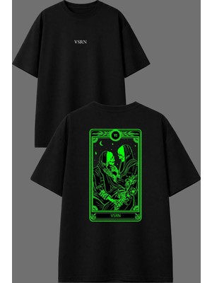 Yeşil Love Vsrn Tasarım Ön Arka Baskılı Siyah Oversize T Shirt
