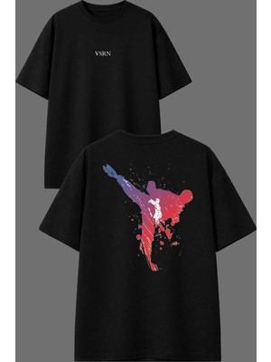 Vsrn Karete Tasarım Ön Arka Baskılı Siyah Oversize T Shirt