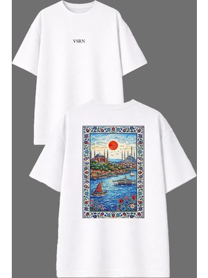 Vsrn Tarihi Resim Tasarım Ön Arka Baskılı Beyaz Oversize T Shirt