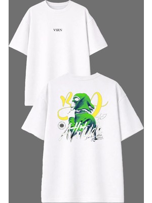 Vsrn Yeşil Rapçi Tasarım Ön Arka Baskılı Beyaz Oversize T Shirt