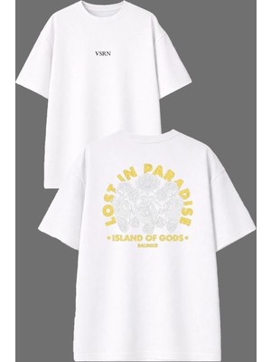Vsrn Lost In Tasarım Ön Arka Baskılı Beyaz Oversize T Shirt
