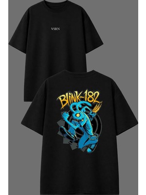 Vsrn Hırsız Tavşan Tasarım Ön Arka Baskılı Siyah Oversize T Shirt