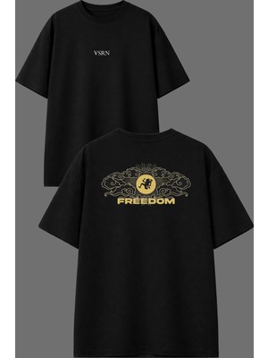 Vsrn Kaçan Adam Tasarım Ön Arka Baskılı Siyah Oversize T Shirt
