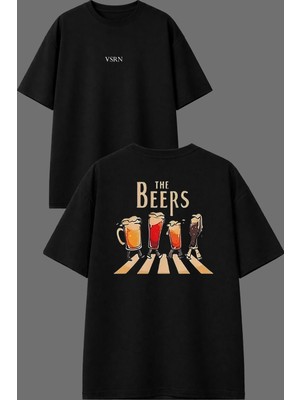 Vsrn The Beers Tasarım Ön Arka Baskılı Siyah Oversize T Shirt