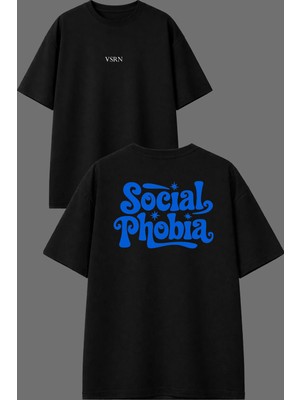 Vsrn Socaıal Tasarım Ön Arka Baskılı Siyah Oversize T Shirt