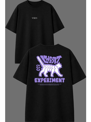 Vsrn Elektrikli Kedi Tasarım Ön Arka Baskılı Siyah Oversize T Shirt