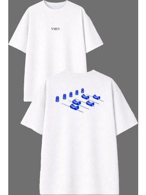Vsrn Dj Kabini Tuşları Tasarım Ön Arka Baskılı Beyaz Oversize T Shirt