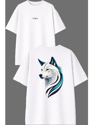 Vsrn Asil Kurt Tasarım Ön Arka Baskılı Beyaz Oversize T Shirt