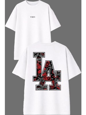 Vsrn Los Angels 98 Tasarım Ön Arka Baskılı Beyaz Oversize T Shirt