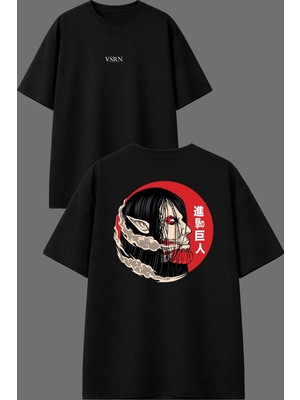 Vsrn Kızgın Zombi Tasarım Ön Arka Baskılı Siyah Oversize T Shirt
