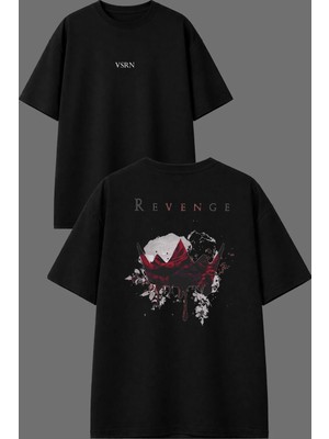 Vsrn Revenge Tasarım Ön Arka Baskılı Siyah Oversize T Shirt
