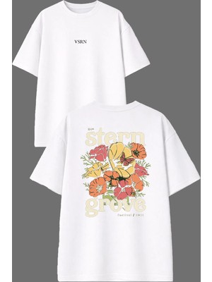 Vsrn Grove Tasarım Ön Arka Baskılı Beyaz Oversize T Shirt