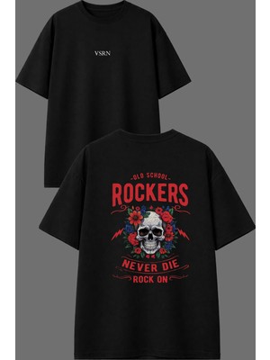 Vsrn Never Dıe Tasarım Ön Arka Baskılı Siyah Oversize T Shirt