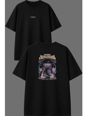 Vsrn On The Tasarım Ön Arka Baskılı Siyah Oversize T Shirt