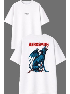 Vsrn Yarasa Dog Tasarım Ön Arka Baskılı Beyaz Oversize T Shirt