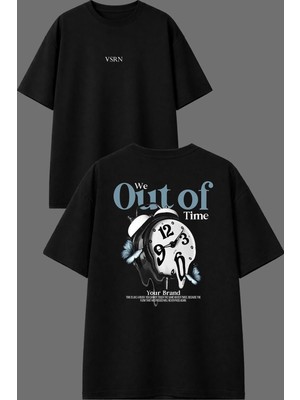 Vsrn We Out Tasarım Ön Arka Baskılı Siyah Oversize T Shirt