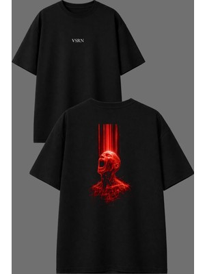 Vsrn Bağıran Adam Tasarım Ön Arka Baskılı Siyah Oversize T Shirt