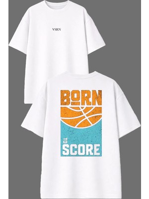 Vsrn To Score Tasarım Ön Arka Baskılı Beyaz Oversize T Shirt