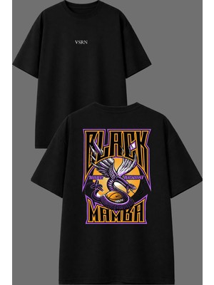 Vsrn Black Mmom Tasarım Ön Arka Baskılı Siyah Oversize T Shirt