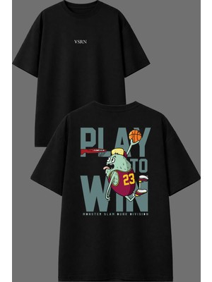 Vsrn Smaç Basketbal Tasarım Ön Arka Baskılı Siyah Oversize T Shirt