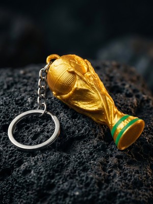 Flay 3D Dünya Kupası Temalı Altın Renk Anahtarlık Plastik Kupa Modeli - 2026 Fifa Dünya Kupası Anahtarlık