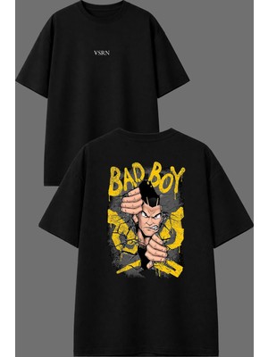 Vsrn Bad Boy Tasarım Ön Arka Baskılı Siyah Oversize T Shirt