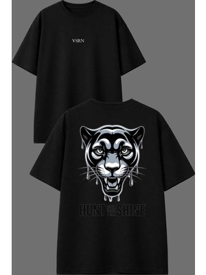 Vsrn Hunt Is Shıne Tasarım Ön Arka Baskılı Siyah Oversize T Shirt