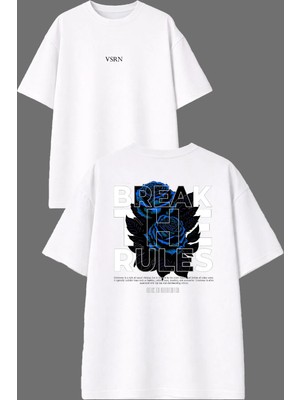 Vsrn Break Rul Tasarım Ön Arka Baskılı Beyaz Oversize T Shirt