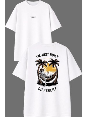 Vsrn Im Just Buılt Tasarım Ön Arka Baskılı Beyaz Oversize T Shirt