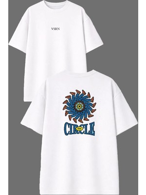 Vsrn Dümen Tasarım Ön Arka Baskılı Beyaz Oversize T Shirt