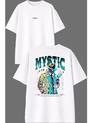 Vsrn Robot Adam Tasarım Ön Arka Baskılı Beyaz Oversize T Shirt