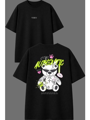 Vsrn Stay Auth Tasarım Ön Arka Baskılı Siyah Oversize T Shirt