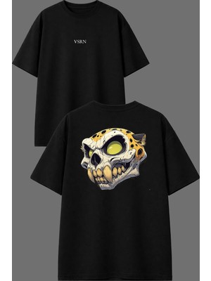 Vsrn Mutant Kaplan Tasarım Ön Arka Baskılı Siyah Oversize T Shirt