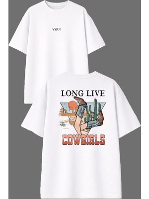 Vsrn Long Live Tasarım Ön Arka Baskılı Beyaz Oversize T Shirt